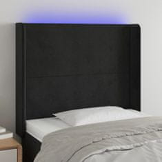 Greatstore Čelo postele s LED černé 103 x 16 x 118/128 cm samet