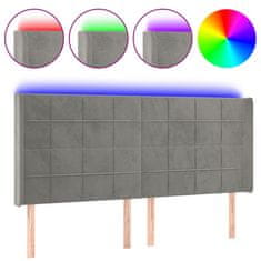 Greatstore Čelo postele s LED světle šedé 183 x 16 x 118/128 cm samet