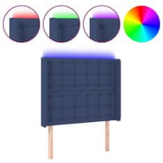 Greatstore Čelo postele s LED modré 83 x 16 x 118/128 cm textil