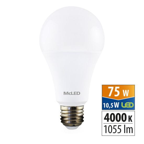 McLED LED žárovka 10,5W, E27, 4000K, CRI80, vyz. úhel 200°, ɸ use 360° 1055lm