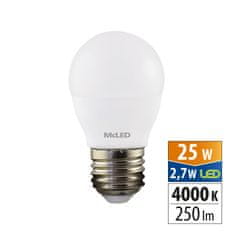 McLED LED žárovka kapka 2,7W, E27, 4000K, CRI80, vyz. úhel 200°, ɸ use 360° 250lm