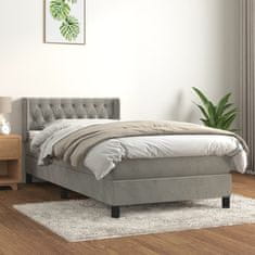 Greatstore Box spring postel s matrací světle šedá 90x200 cm samet