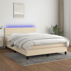 Greatstore Box spring postel s matrací a LED krémová 140x190 cm textil