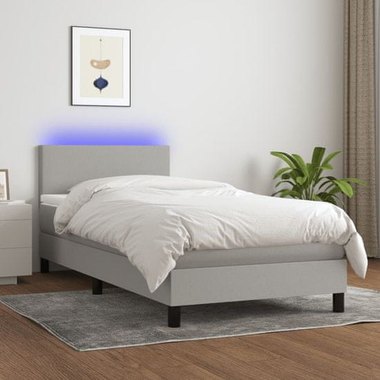 Greatstore Box spring postel s matrací a LED světle šedá 80x200 cm textil