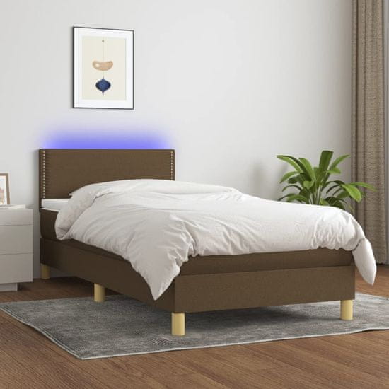 Greatstore Box spring postel s matrací a LED tmavě hnědá 90x200 cm textil