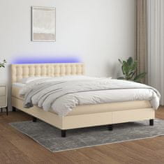 Greatstore Box spring postel s matrací a LED krémová 140x190 cm textil