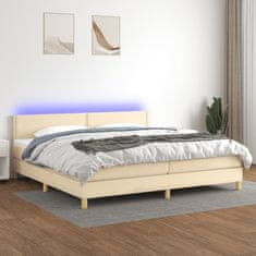 Greatstore Box spring postel s matrací a LED krémová 200x200 cm textil