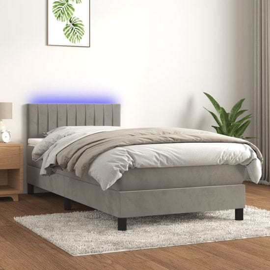 Vidaxl Box spring postel s matrací a LED světle šedá 80 x 200 cm samet