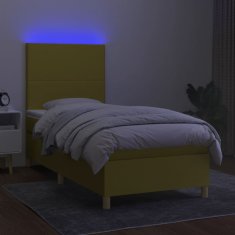 Greatstore Box spring postel s matrací a LED zelená 90x200 cm textil