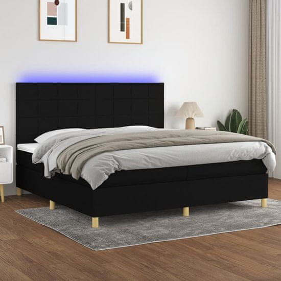 Greatstore Box spring postel s matrací a LED černá 200x200 cm textil