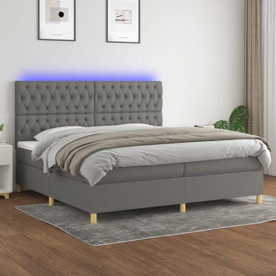 Greatstore Box spring postel s matrací a LED tmavě šedá 200x200 cm textil