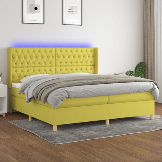 Greatstore Box spring postel s matrací a LED zelená 200x200 cm textil