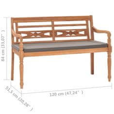 Vidaxl Lavice Batavia s tmavě šedou poduškou 120 cm masivní teak