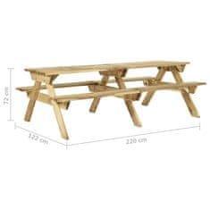 Greatstore Piknikový stůl a lavice 220x122x72 cm impregnované borové dřevo