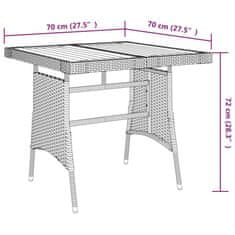 Greatstore Zahradní stůl šedý 70 x 70 x 72 cm polyratan a masivní akácie