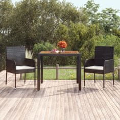 Greatstore Zahradní stůl s dřevěnou deskou černý 90 x 90 x 75 cm polyratan