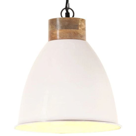 Greatstore Industriální závěsná lampa bílá železo masivní dřevo 35 cm E27