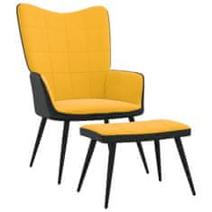 Greatstore Relaxační křeslo se stoličkou hořčicově žluté samet a PVC