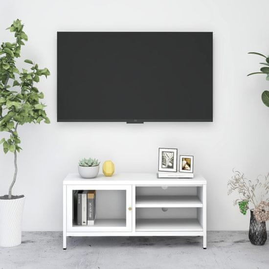 Greatstore TV stolek bílý 90 x 30 x 44 cm ocel a sklo