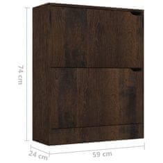 Greatstore Botník se 2 dvířky kouřový dub 59 x 24 x 74 cm dřevotříska