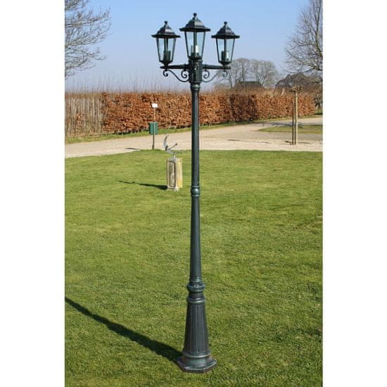 Greatstore Zahradní lampa vysoká 3 ramena 215 cm tmavě zelená/černá hliník