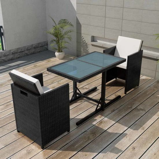 Greatstore 3dílný bistro set s poduškami polyratan černý