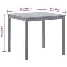 Greatstore Zahradní stůl šedý 80 x 80 x 74 cm masivní akáciové dřevo