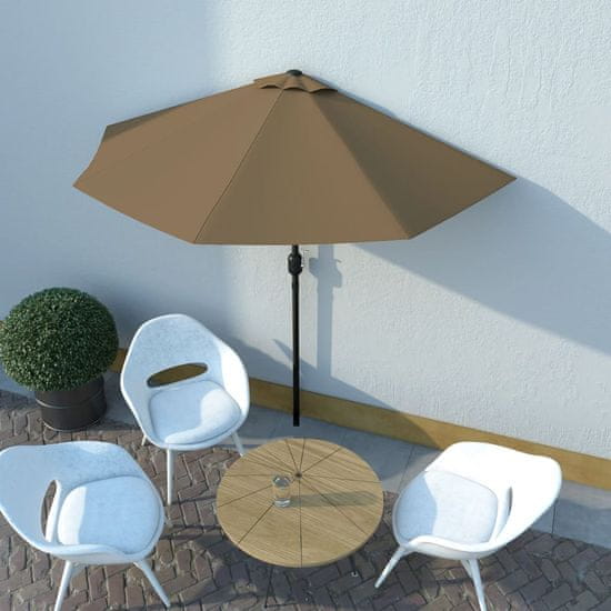 Greatstore Slunečník na balkon hliníková tyč taupe 270 x 135 cm půlkruh