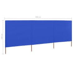 Greatstore 3dílná zástěna proti větru látková 400 x 120 cm azurově modrá