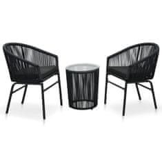 Greatstore 3dílný bistro set s poduškami PVC ratan černý