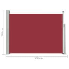 Greatstore Zatahovací boční markýza/zástěna na terasu 120 x 500 cm červená