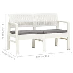 Petromila 2místná zahradní lavice s poduškami 120 cm plast bílá