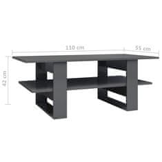 Greatstore Konferenční stolek šedý vysoký lesk 110 x 55 x 42 cm dřevotříska