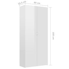 Greatstore Botník bílý s vysokým leskem 80 x 35,5 x 180 cm dřevotříska