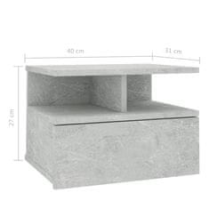 Greatstore Nástěnné noční stolky 2 ks betonově šedé 40x31x27cm dřevotříska