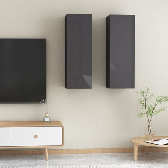 Greatstore TV stolky 2 ks šedé s vysokým leskem 30,5x30x90 cm dřevotříska