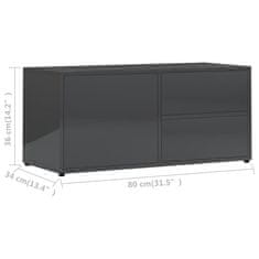 Greatstore TV stolek šedý s vysokým leskem 80 x 34 x 36 cm dřevotříska