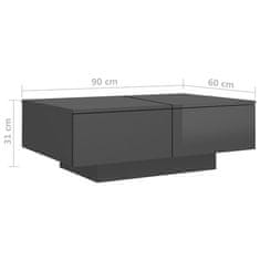 Greatstore Konferenční stolek šedý vysoký lesk 90 x 60 x 31 cm dřevotříska
