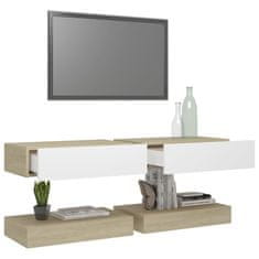 Greatstore TV skříňky s LED osvětlením 2 ks bílé a dub sonoma 60 x 35 cm