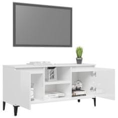 Greatstore TV stolek s kovovými nohami bílý vysoký lesk 103,5 x 35 x 50 cm