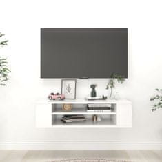 Greatstore Závěsná TV skříňka bílá vysoký lesk 100x30x26,5 cm dřevotříska