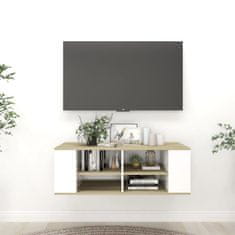 Greatstore Nástěnná TV skříňka bílá a dub sonoma 102x35x35 cm dřevotříska