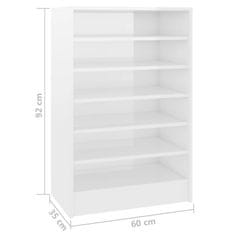 Greatstore Botník bílý s vysokým leskem 60 x 35 x 92 cm dřevotříska