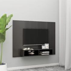 Greatstore Nástěnná TV skříňka šedá vysoký lesk 135x23,5x90 cm dřevotříska