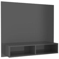 Greatstore Nástěnná TV skříňka šedá vysoký lesk 102x23,5x90 cm dřevotříska