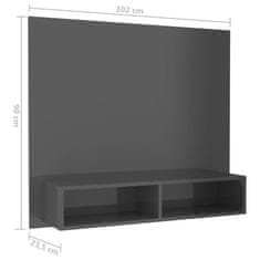 Greatstore Nástěnná TV skříňka šedá vysoký lesk 102x23,5x90 cm dřevotříska