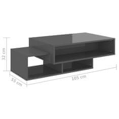 Greatstore Konferenční stolek šedý vysoký lesk 105x55x32 cm dřevotříska