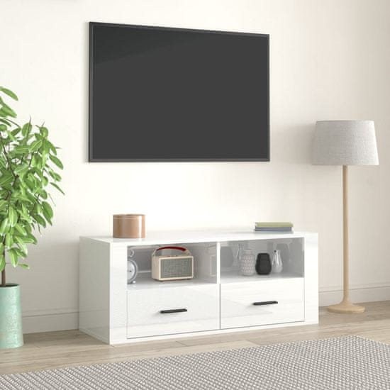 Vidaxl TV skříňka lesklá bílá 100x35x40 cm kompozitní dřevo