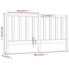 Vidaxl Čelo postele 206 x 4 x 100 cm masivní borovice