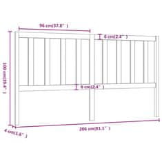 Greatstore Čelo postele bílé 206 x 4 x 100 cm masivní borovice